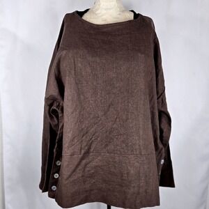 Colors Artwear Linen Tunic Top Button Accent Long Sleeve Brown Rayon Size 2 Boho
